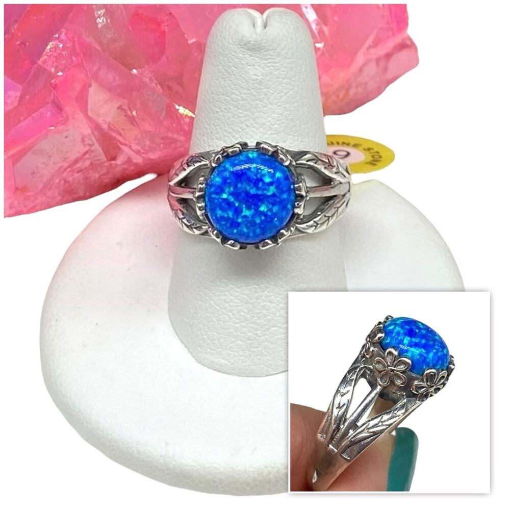 Blue Fire Opal Ring Size 9 Solid 925 Sterling Sil… - image 1